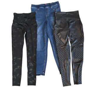 Spanx Leggings Women Sz M/L Black Jean Faux Leather | Bundle 3 pair
